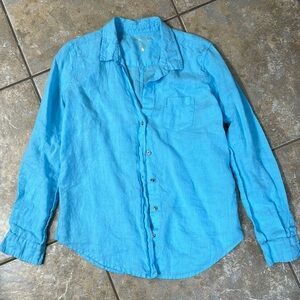 Lilly Pulitzer Sea View Linen Blue Button Down Top